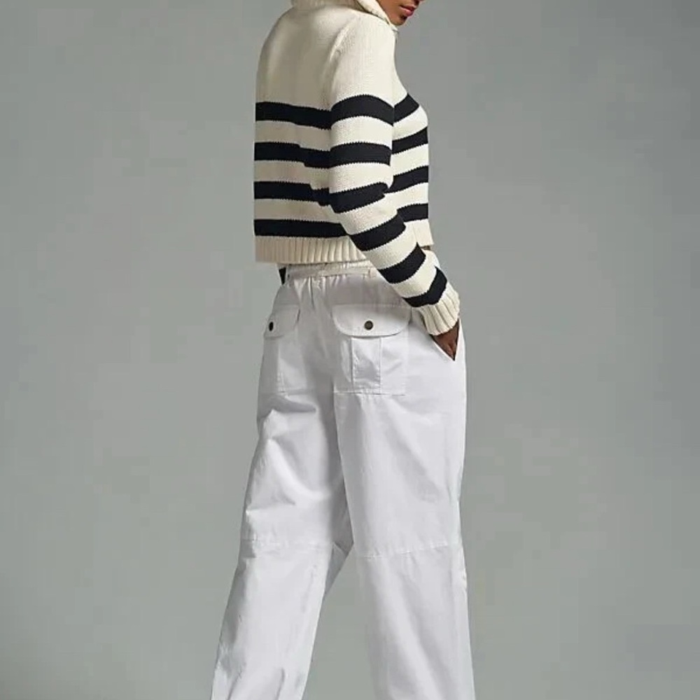 Anthropologie Pilcro Wide-Leg Women's Pants White Size M With Ankle Drawstring - Picture 4 of 11